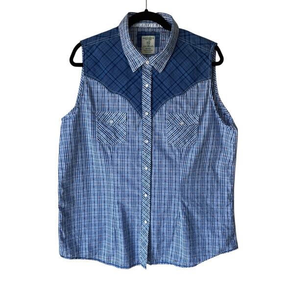 Panhandle Women's Western Blue Plaid Sleeveless Button-Up Shirt Size XL - Picture 1 of 4